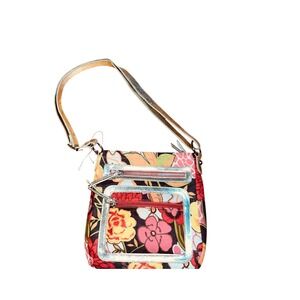 BUENO COLLECTION Floral Shoulder Bag Crossbody Gold Handle Trim Zipper NWT